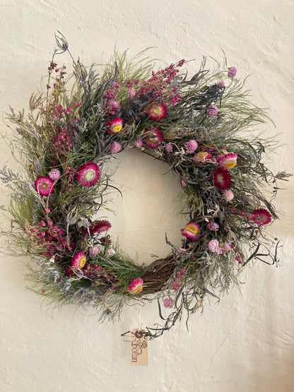 16" hot pink waxflower and boronia wreath